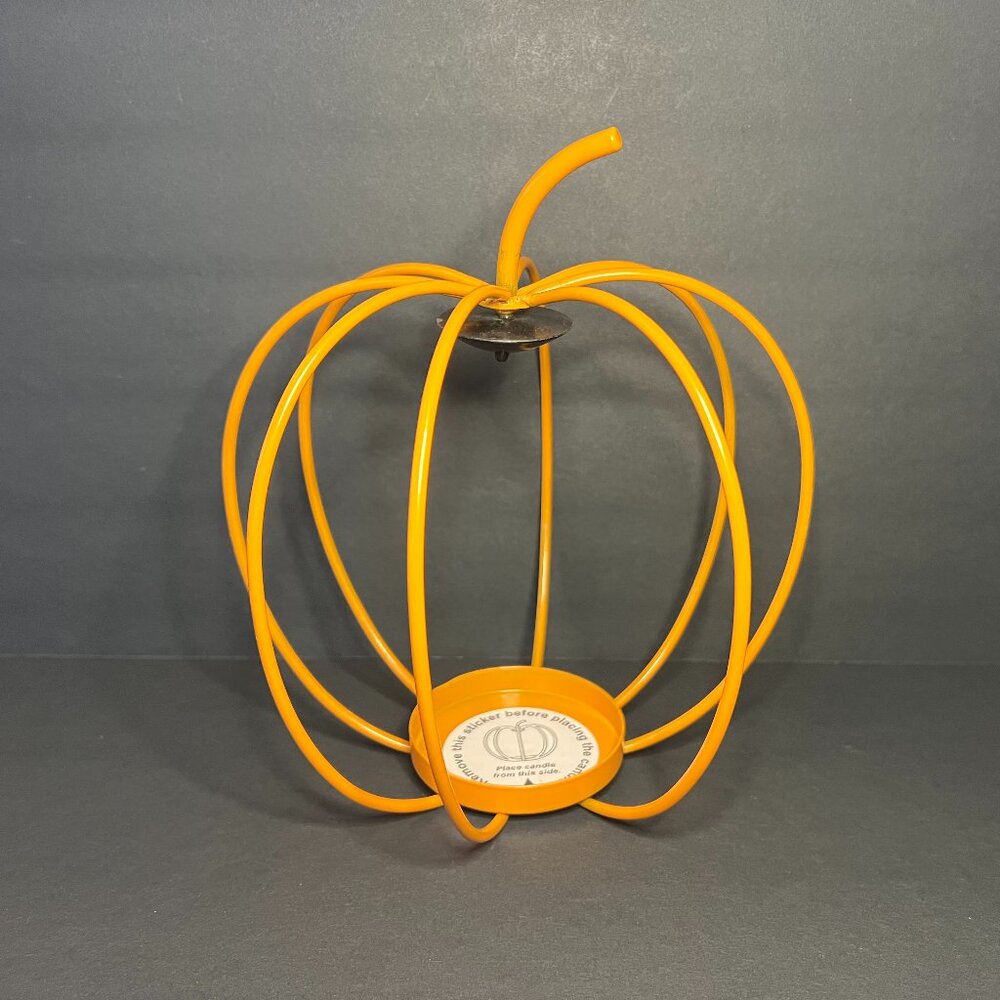 Decorative Orange Metal Fall Halloween Thanksgiving Rustic Pumpkin Candle Holder
